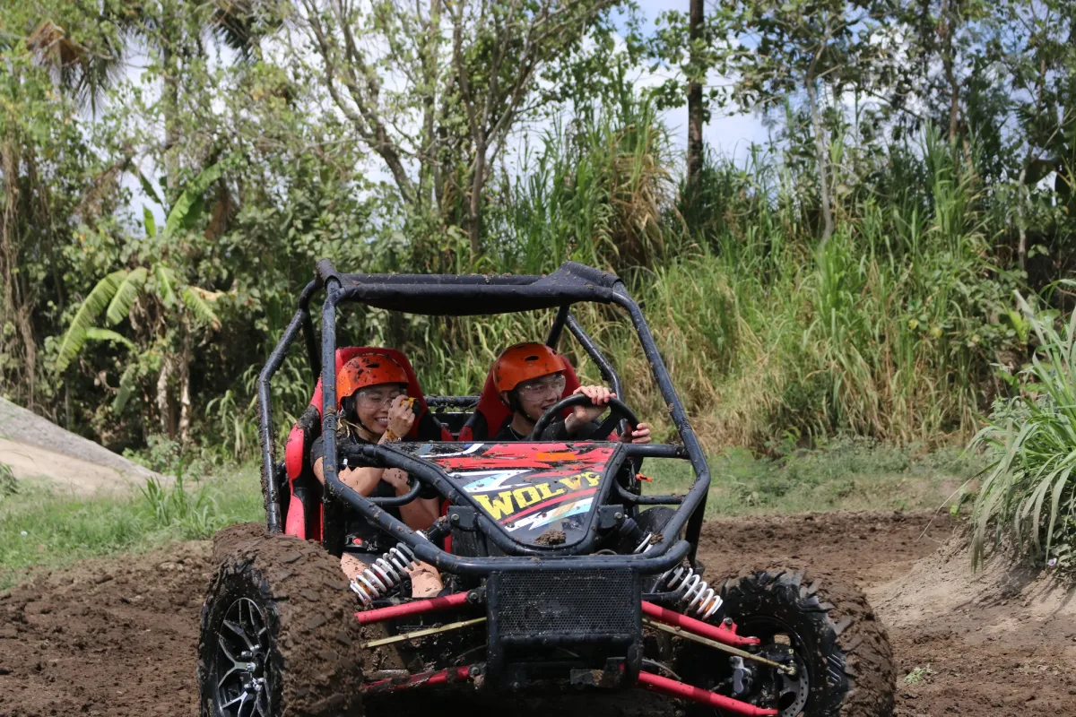Buggy front view on a green track